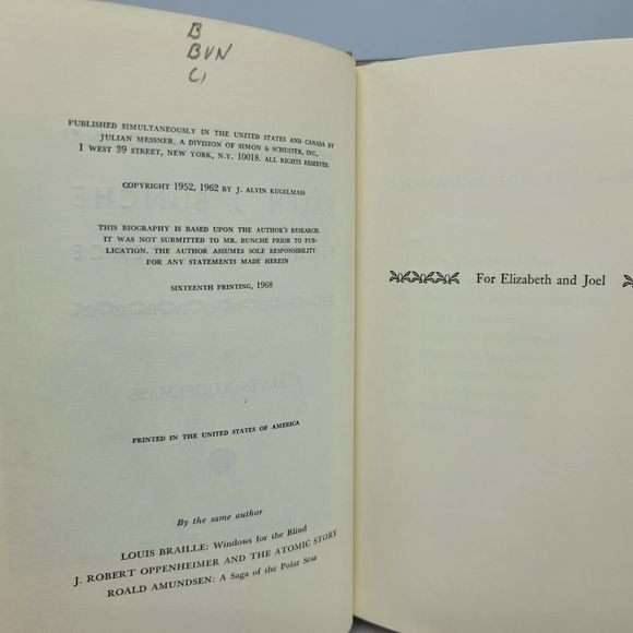 Ralph J. Bunche Fighter for Peace Kugelmass 1968 Hardcover Juvenile Biography - Picture 4 of 7